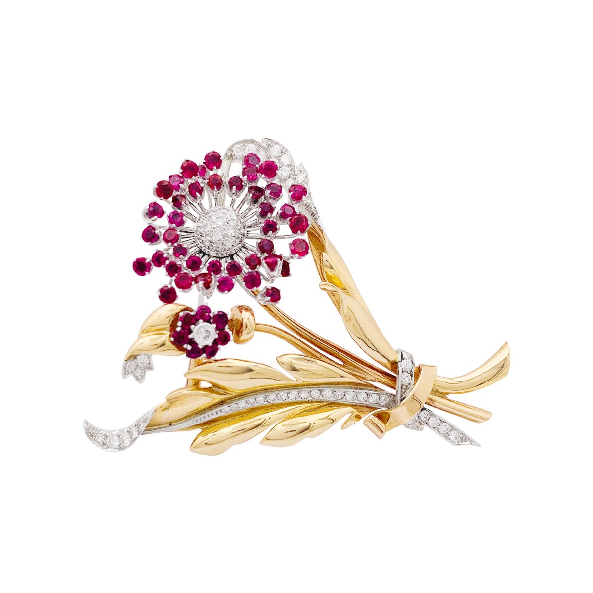 Broche Fleurs en or, saphirs roses et diamants, . - Castafiore