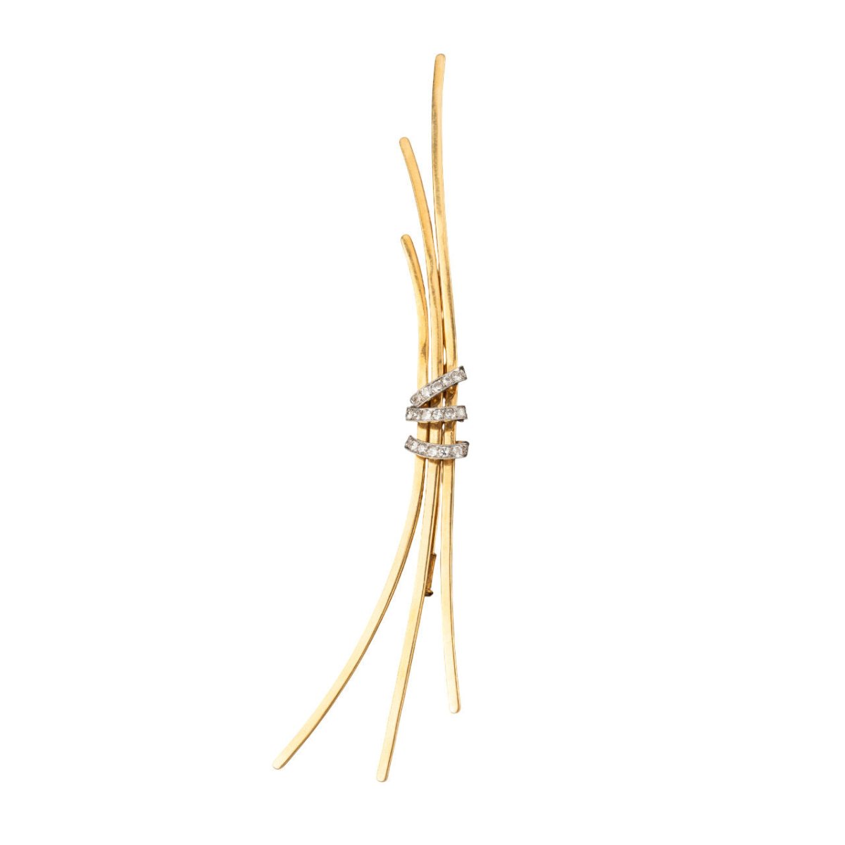 Broche formée de trois brins en or jaune, or blanc et diamants - Castafiore