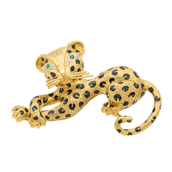 Broche FRED "Panthère" en or jaune, émail, émeraudes et diamants - Castafiore