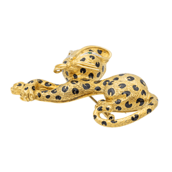 Broche FRED "Panthère" en or jaune, émail, émeraudes et diamants - Castafiore