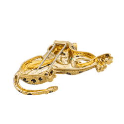 Broche FRED "Panthère" en or jaune, émail, émeraudes et diamants - Castafiore