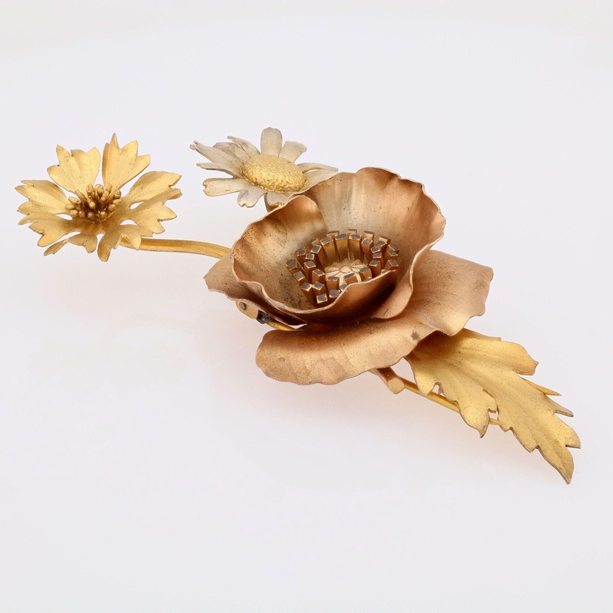 Broche GEORGES - RENÉ LECOMTE fleurs sauvages en argent doré et rosé - Castafiore