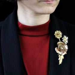 Broche GEORGES - RENÉ LECOMTE fleurs sauvages en argent doré et rosé - Castafiore