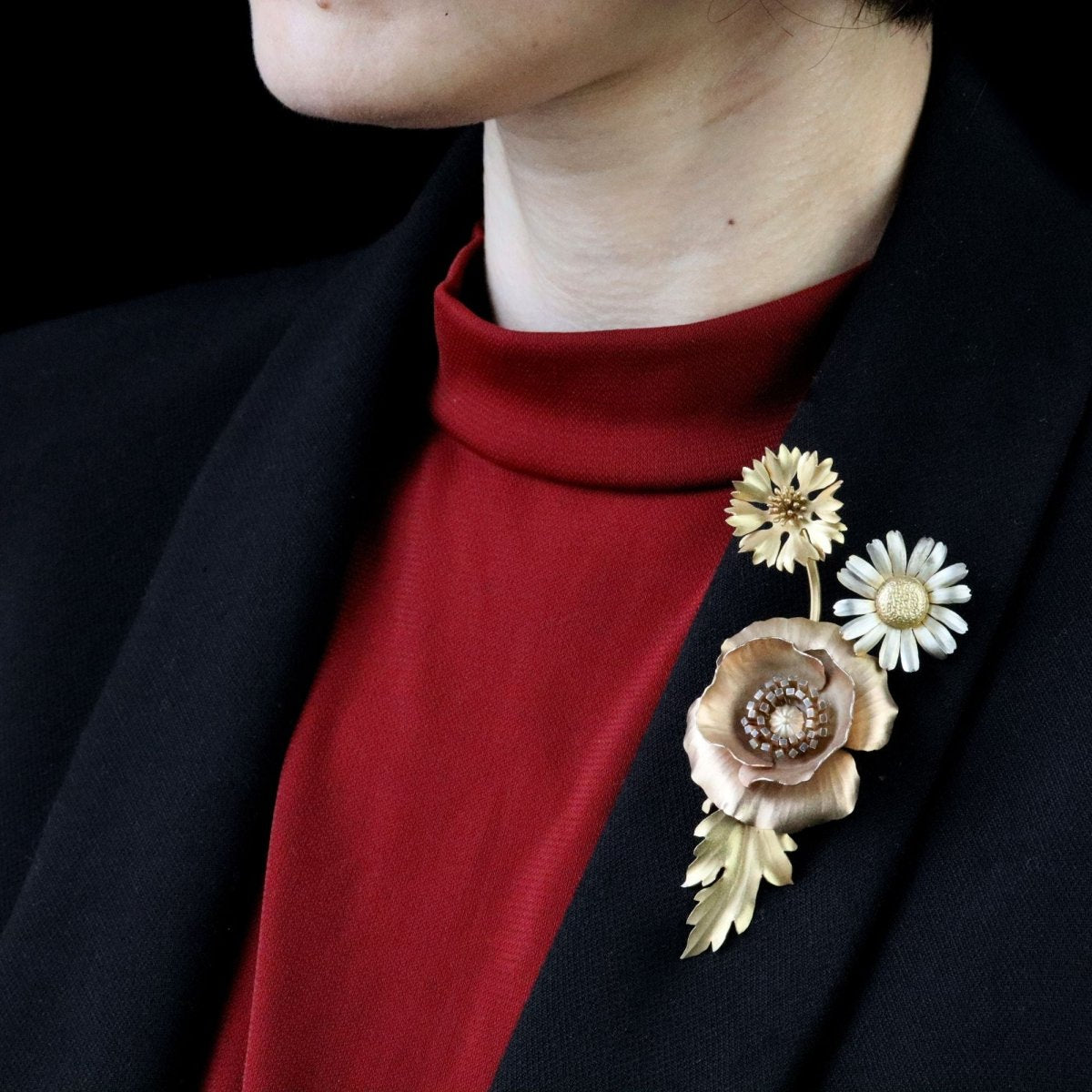 Broche GEORGES - RENÉ LECOMTE fleurs sauvages en argent doré et rosé - Castafiore
