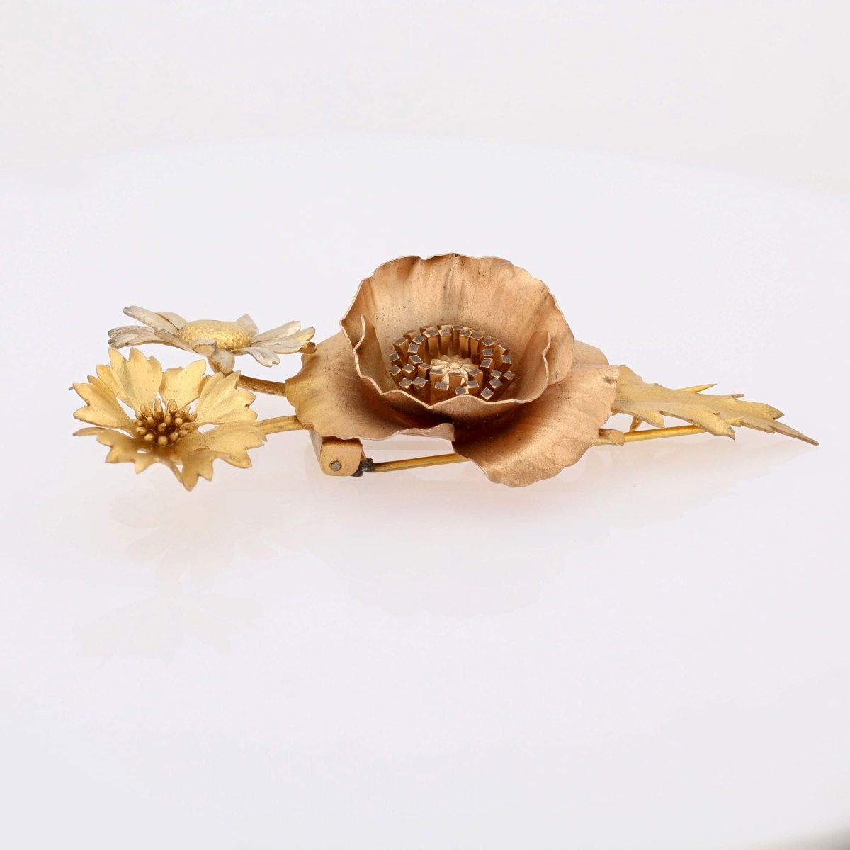 Broche GEORGES - RENÉ LECOMTE fleurs sauvages en argent doré et rosé - Castafiore