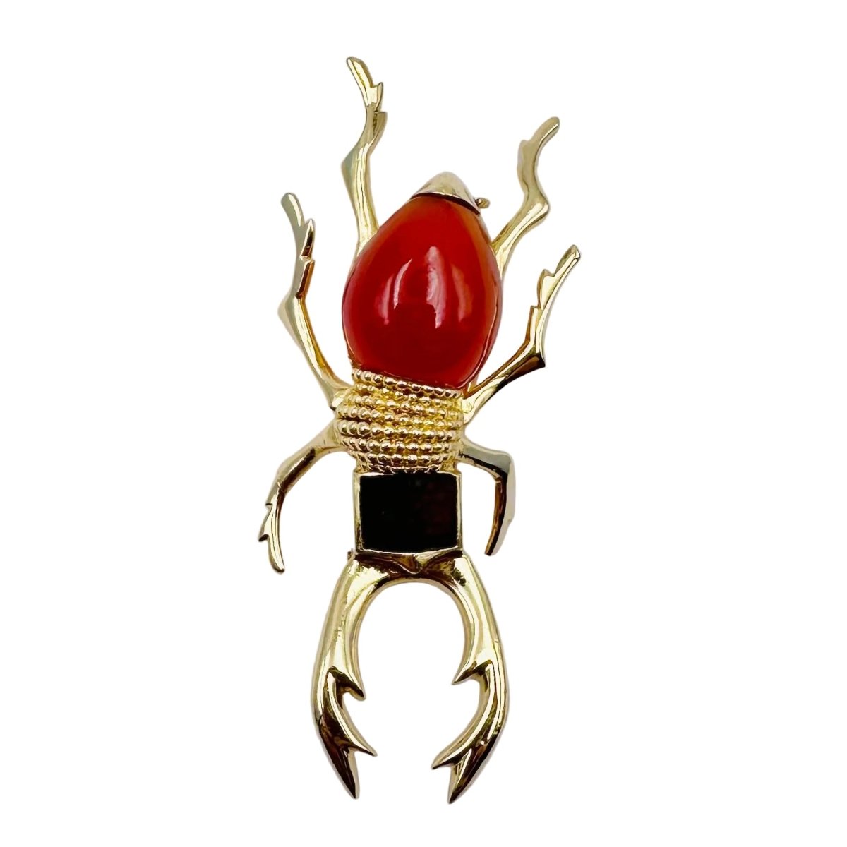 Broche HERMÈS "Scarabée" en or jaune, cornaline et agate - Castafiore