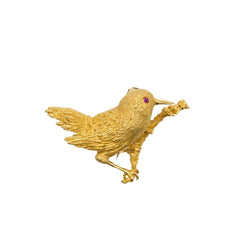 Broche HERMÈS Vintage oiseau en or jaune et rubis - Castafiore
