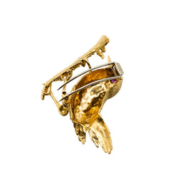 Broche HERMÈS Vintage oiseau en or jaune et rubis - Castafiore