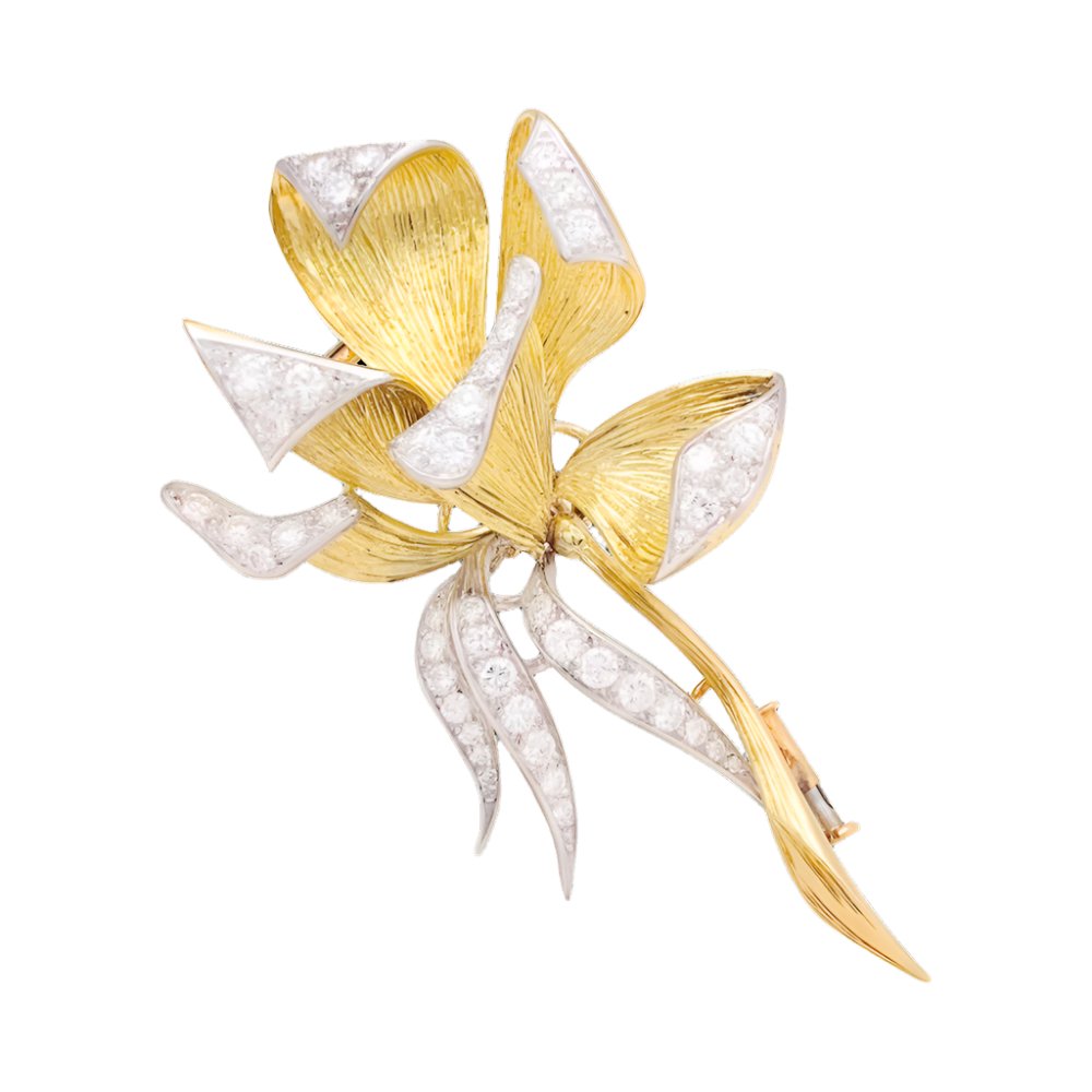 Broche "Iris" en or jaune, platine et diamants - Castafiore