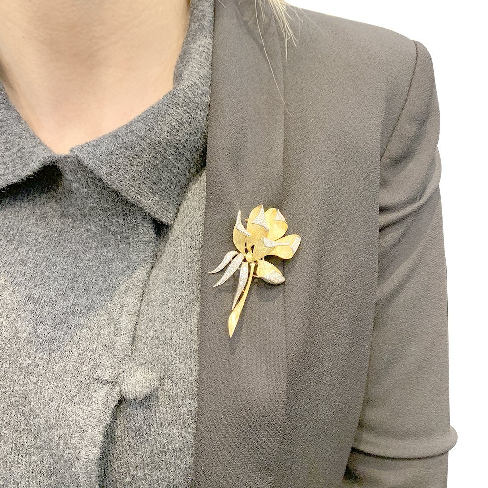 Broche "Iris" en or jaune, platine et diamants - Castafiore