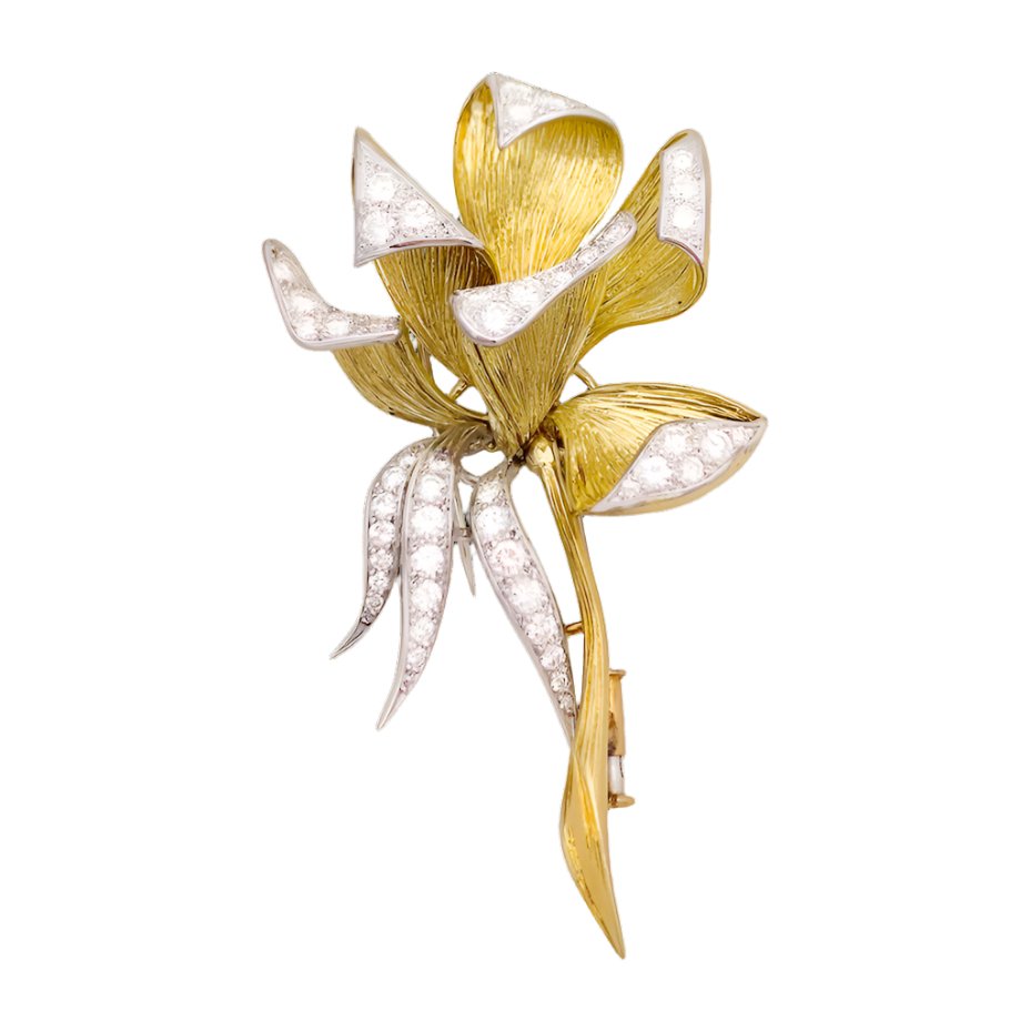 Broche "Iris" en or jaune, platine et diamants - Castafiore