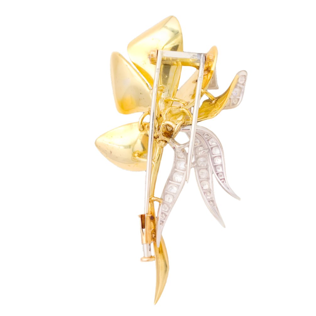 Broche "Iris" en or jaune, platine et diamants - Castafiore