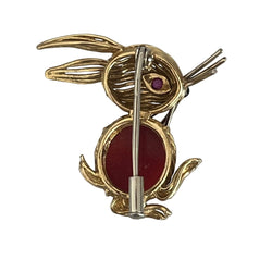 Broche LAPIN en or jaune corail rubis onyx - Castafiore