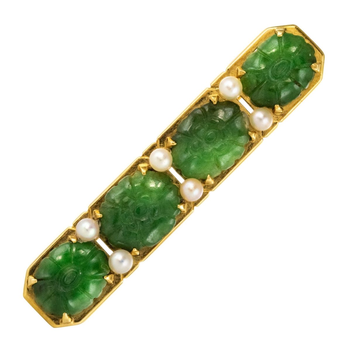 Broche ligne de jades et perles - Castafiore