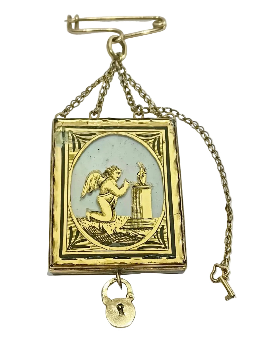 Broche Médaillon en or Rose et verre églomisé - Castafiore