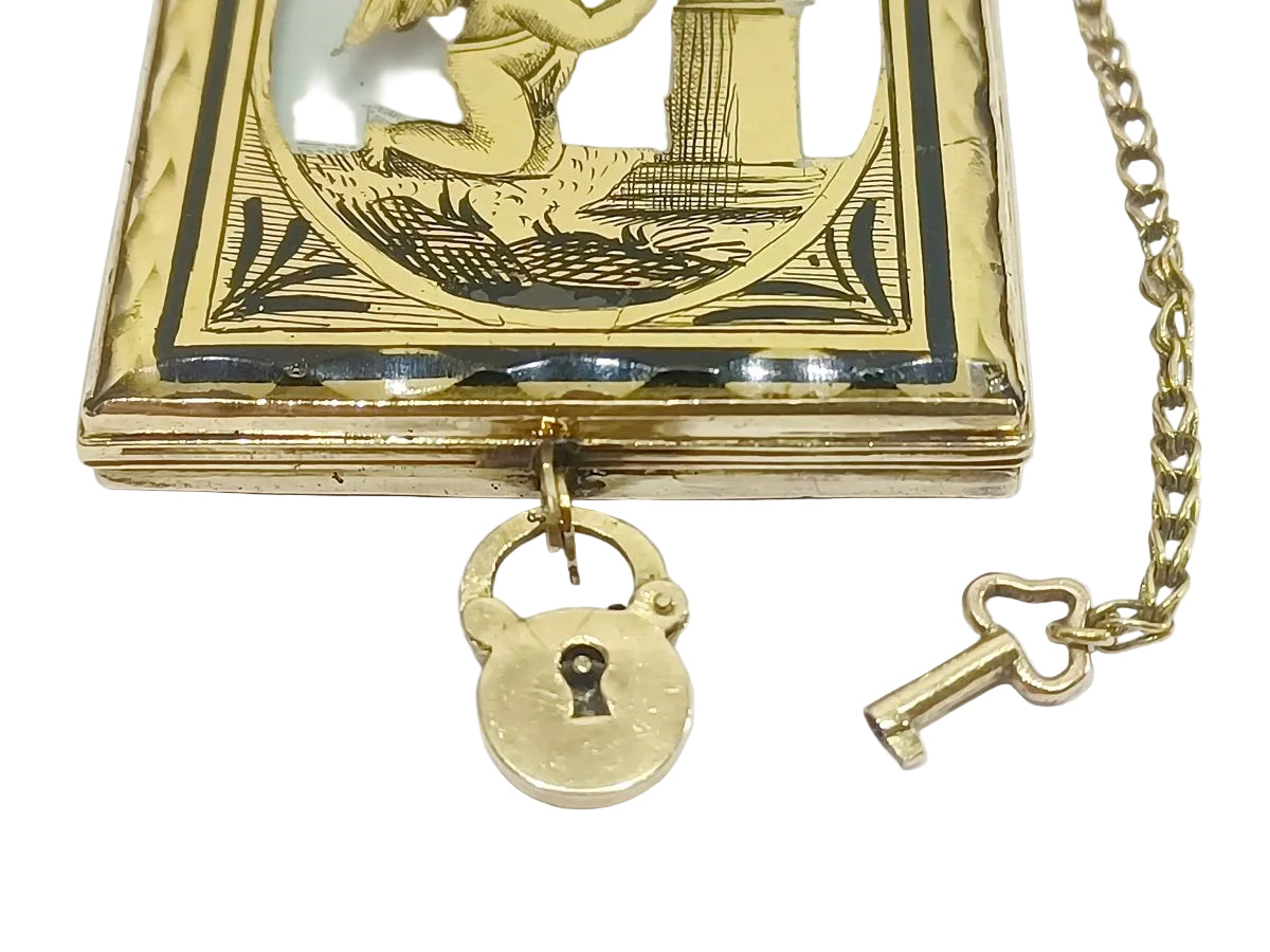 Broche Médaillon en or Rose et verre églomisé - Castafiore