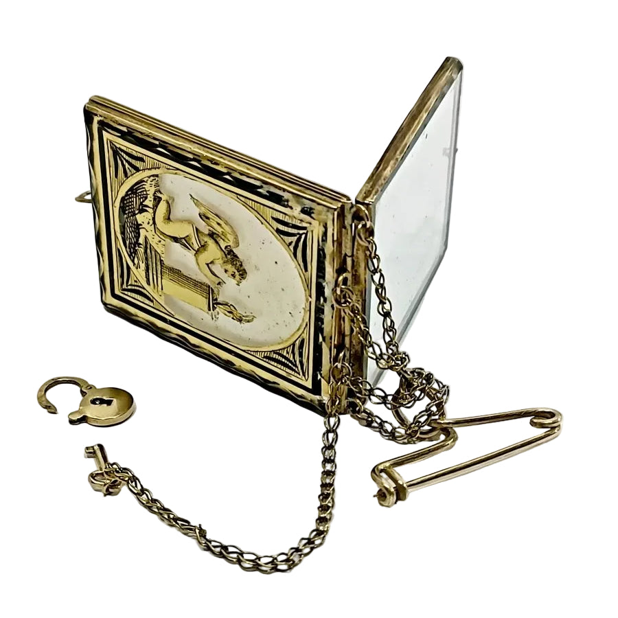 Broche Médaillon en or Rose et verre églomisé - Castafiore