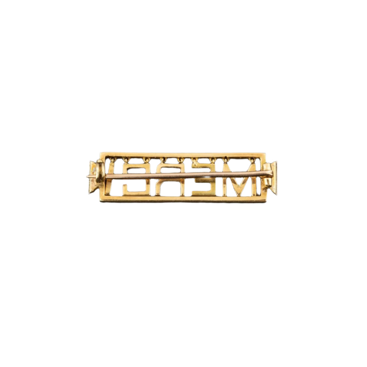 Broche 'Merci" en or jaune 18K et platine, émaillée, encadrée de diamants. - Castafiore