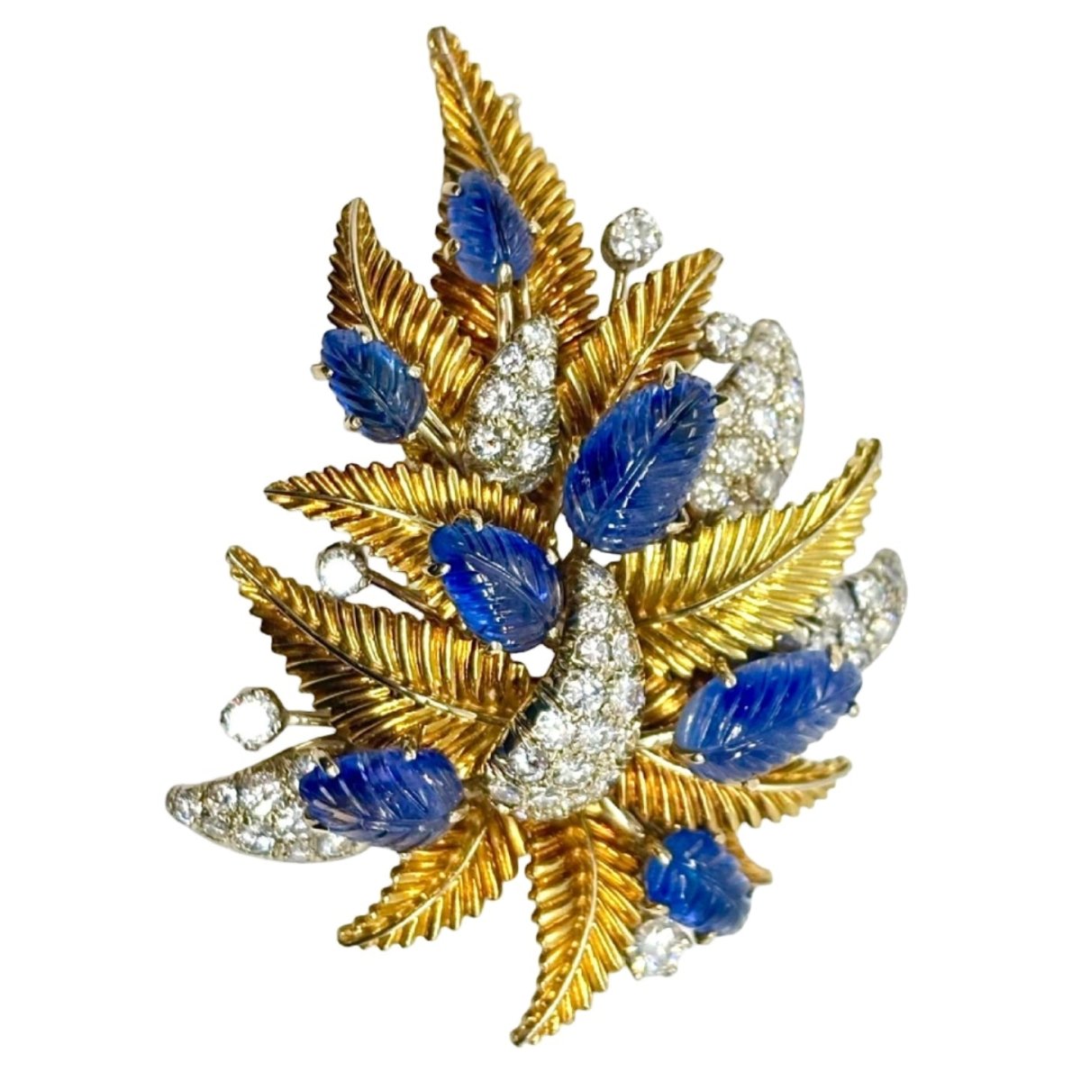 Broche MISSIAGLIA en or jaune, saphirs et diamants - Castafiore