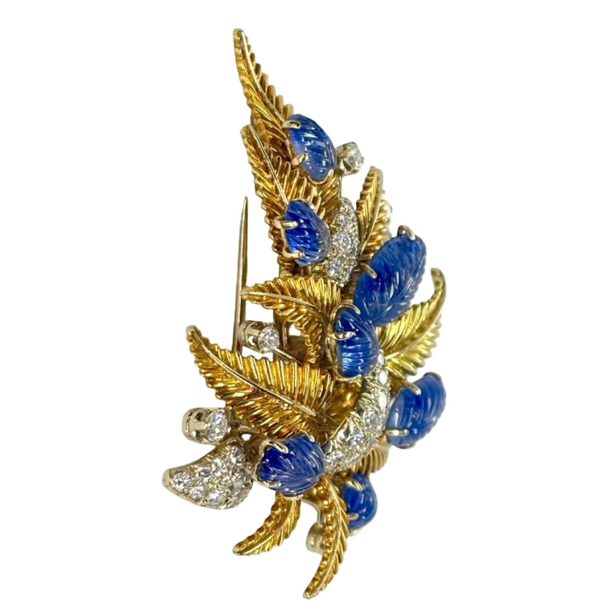Broche MISSIAGLIA en or jaune, saphirs et diamants - Castafiore