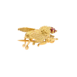 Bee brooch in yellow gold and rubies