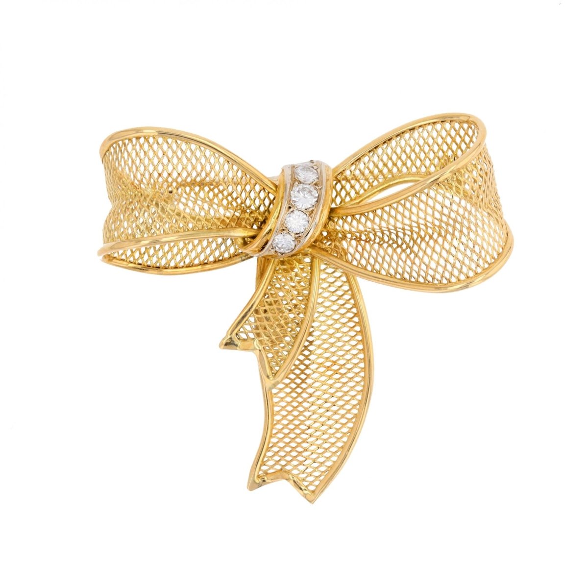 Brooch gold bow and diamonds