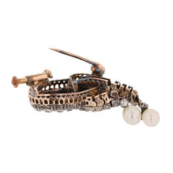 Broche noeud en or rose et argent avec perles fines et diamants - Castafiore