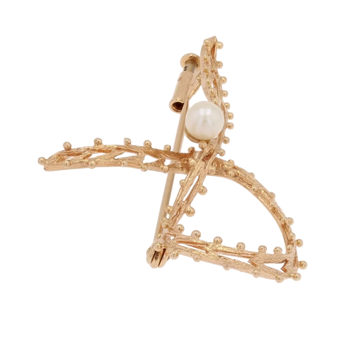 Broche noeud en or rose et perle de culture - Castafiore