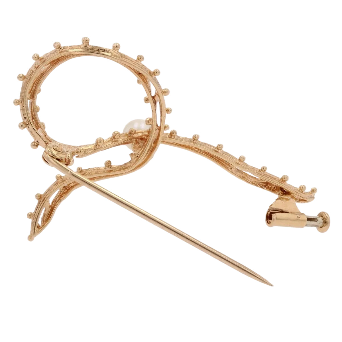 Broche noeud en or rose et perle de culture - Castafiore