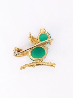 Broche oiseau vintage or jaune chrysoprase rubis - Castafiore