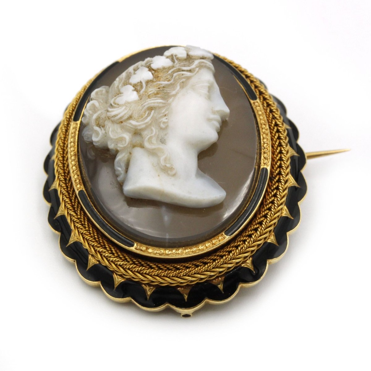 Broche - Or, Camée Agate, Email - Castafiore