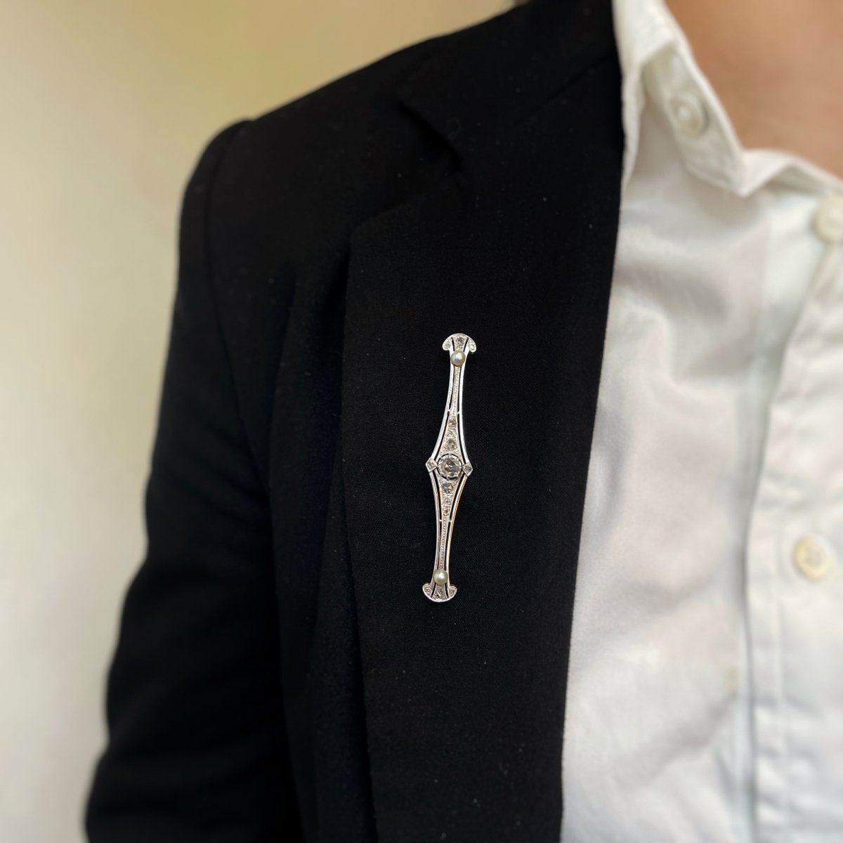 Broche - Or, diamants et perles