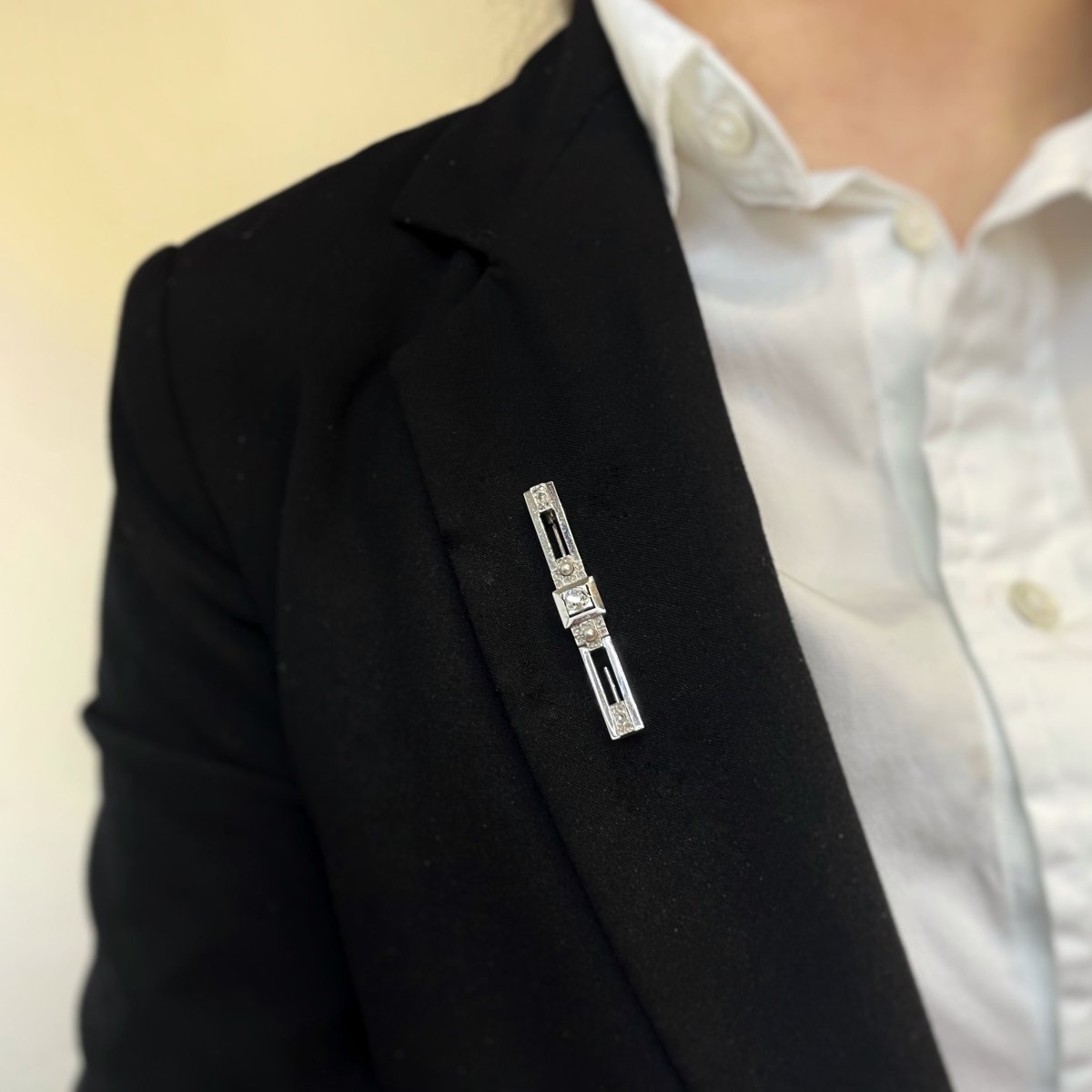 Broche - Or, Platine, Diamants Et Perles