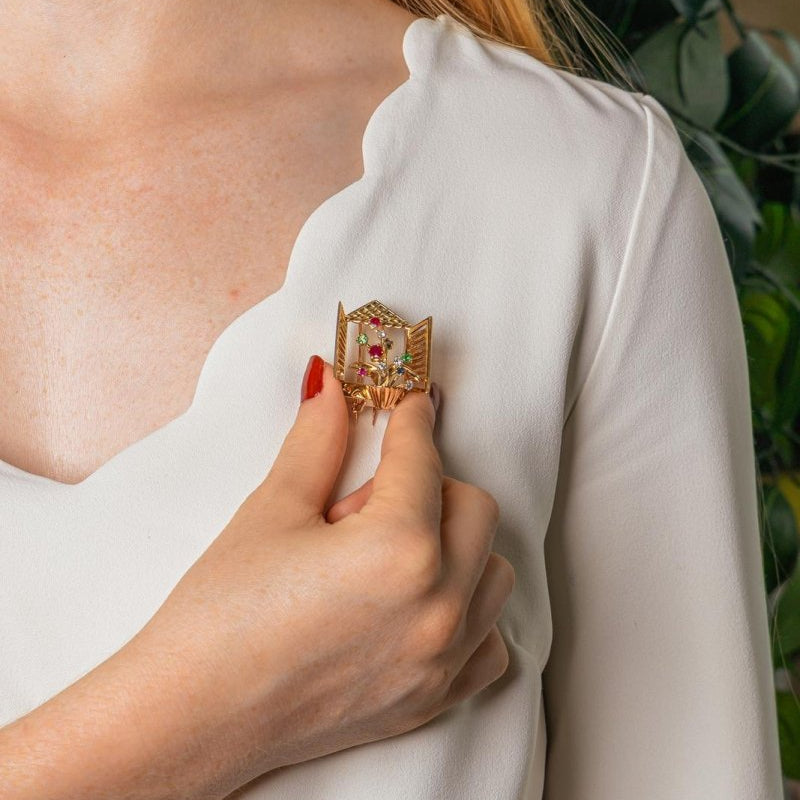 Broche Or rose Rubis - Castafiore