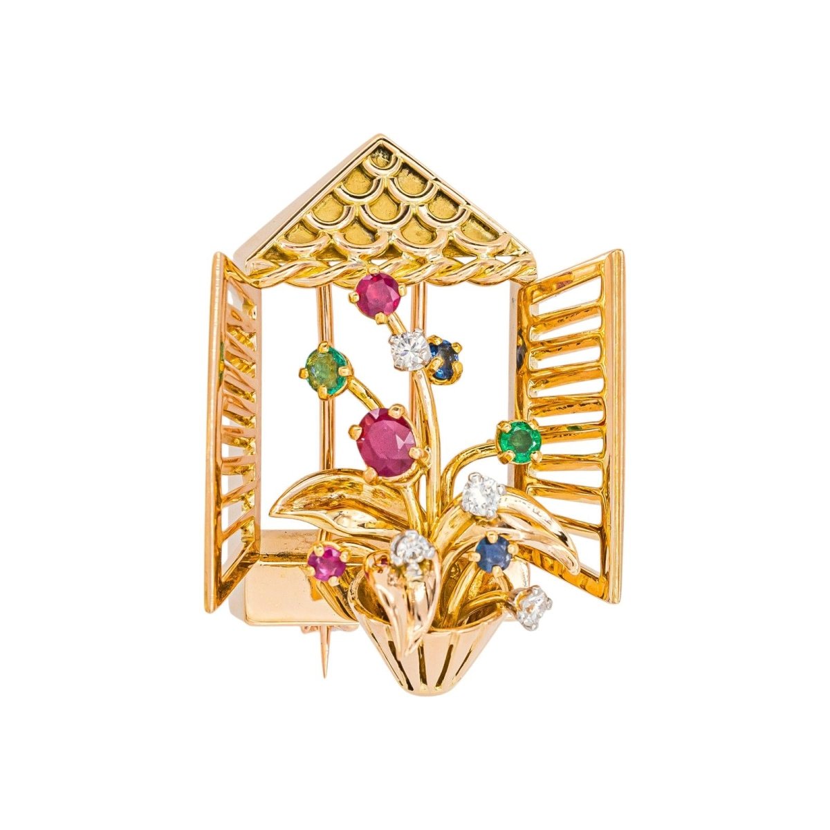 Broche Or rose Rubis - Castafiore