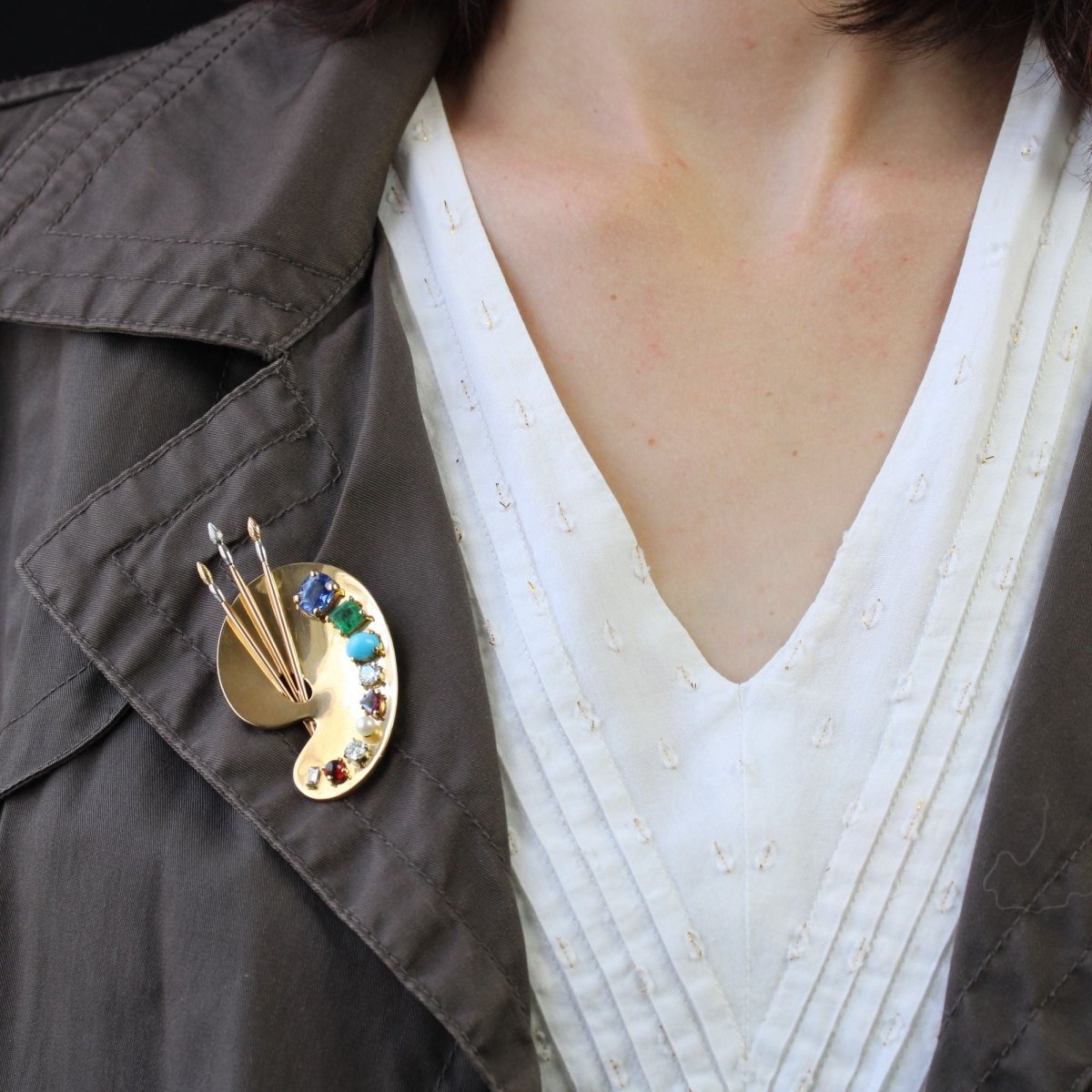 Broche palette du peintre pierres précieuses - Castafiore