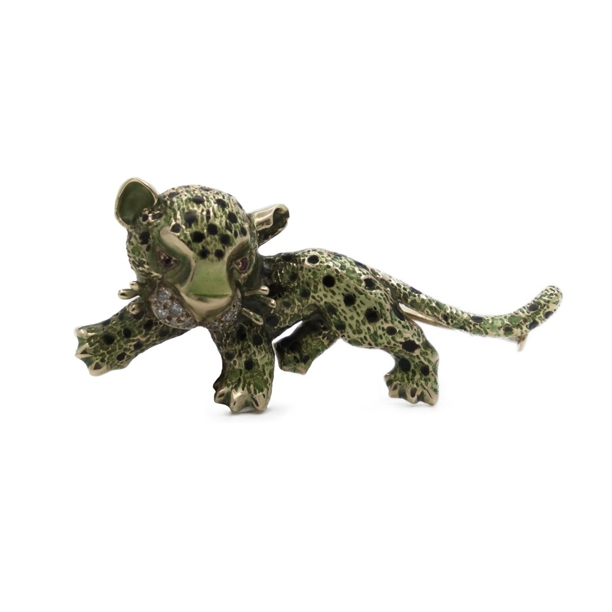 Broche "Panthère" en or jaune, rubis et diamants - Castafiore