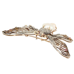 Broche PAPILLON Articulé en or jaune perle baroque diamants saphirs rubis - Castafiore