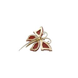 Broche papillon en or jaune et corail - Castafiore