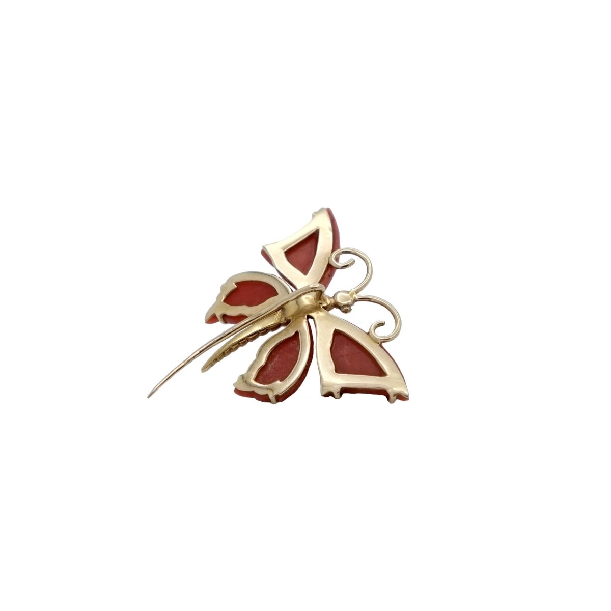 Broche papillon en or jaune et corail - Castafiore