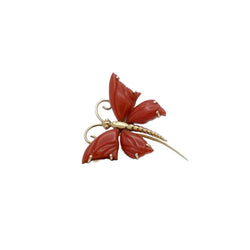 Broche papillon en or jaune et corail - Castafiore