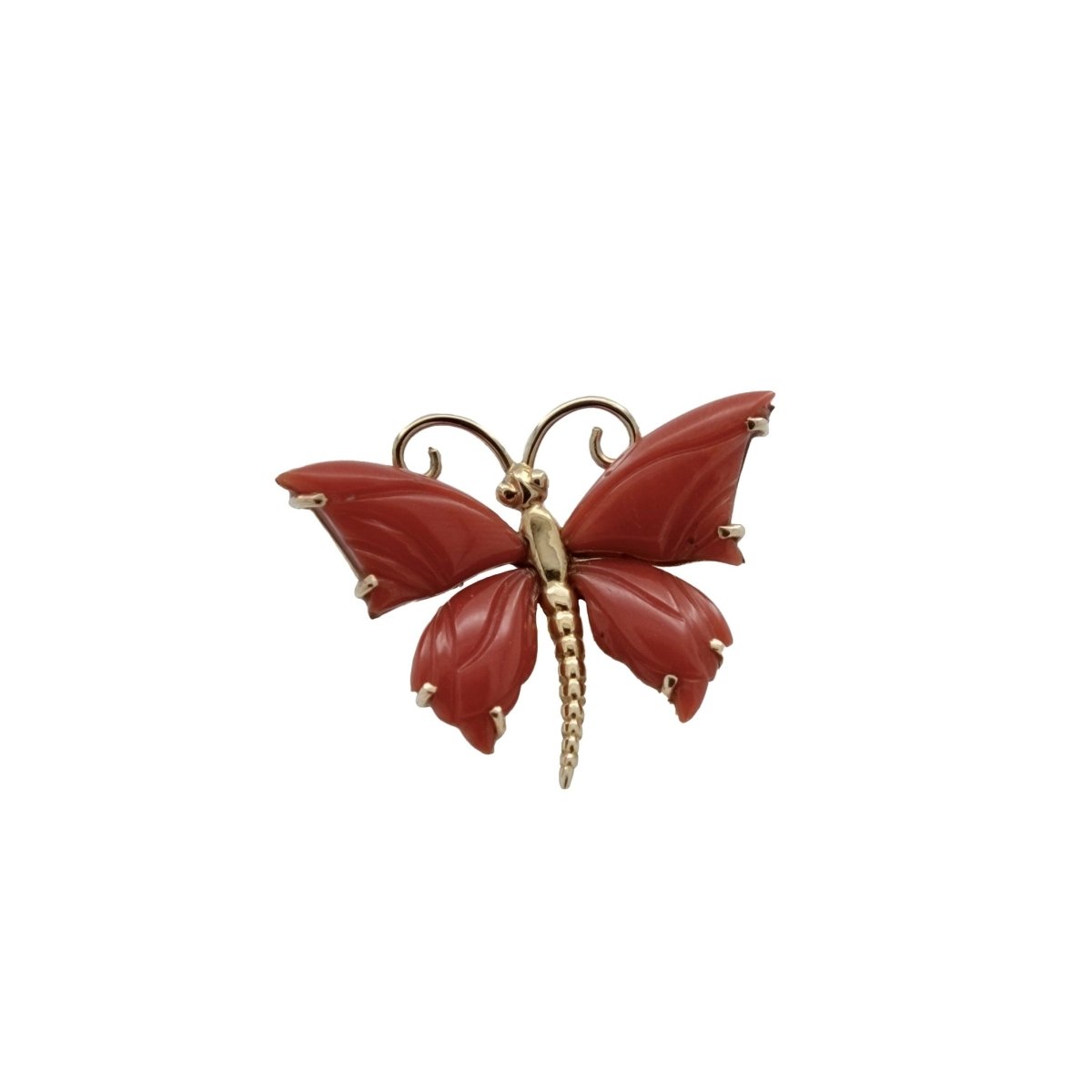 Broche papillon en or jaune et corail - Castafiore