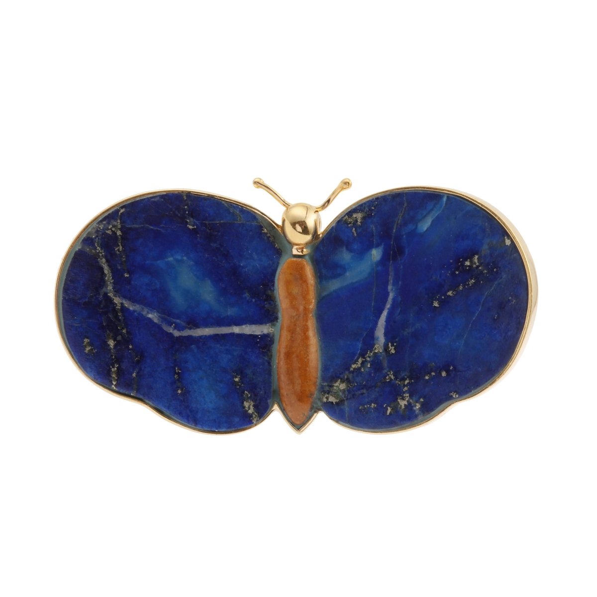 Broche papillon en or, lapis - lazuli et jaspe - Castafiore