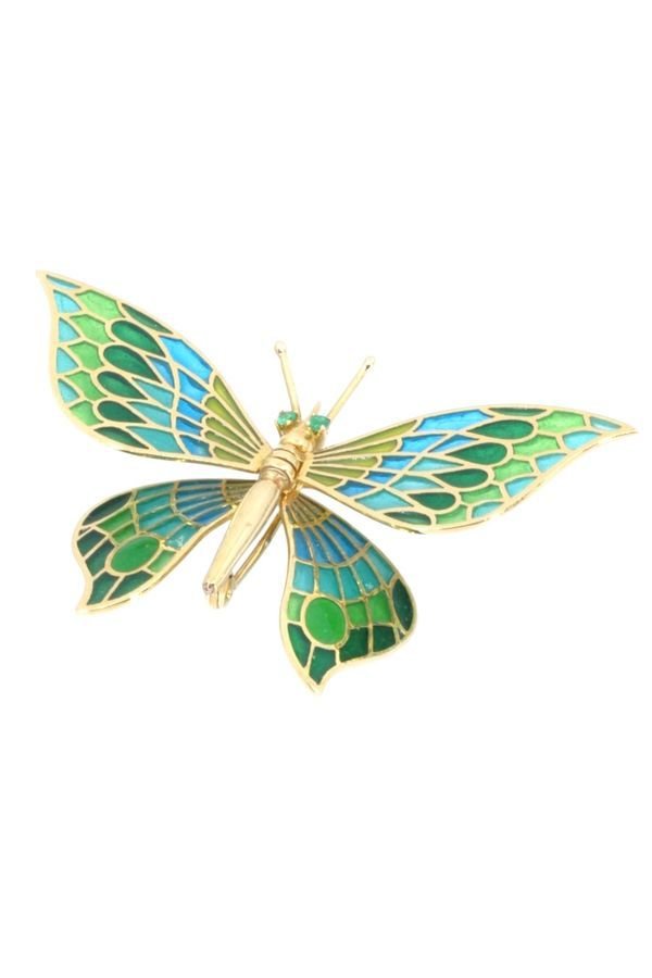 Broche papillon plique à jour en or jaune - Castafiore