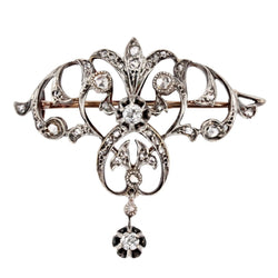 Broche pendentif ANCIENNE Entrelacs en or rose et jaune et argent avec diamants - Castafiore