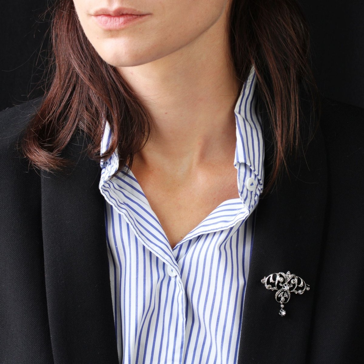 Broche pendentif ANCIENNE Entrelacs en or rose et jaune et argent avec diamants - Castafiore