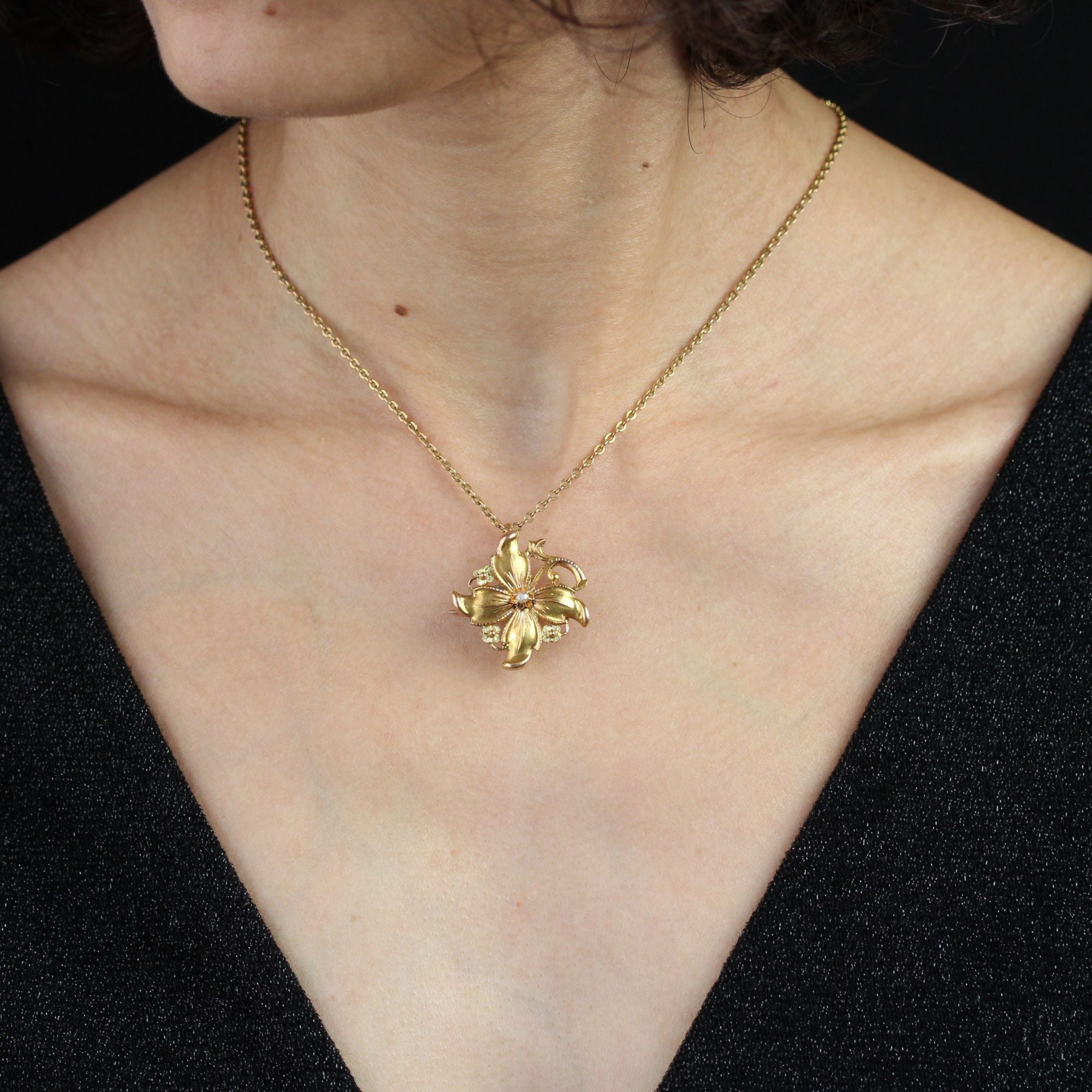 Broche Pendentif ancienne or et perle fine