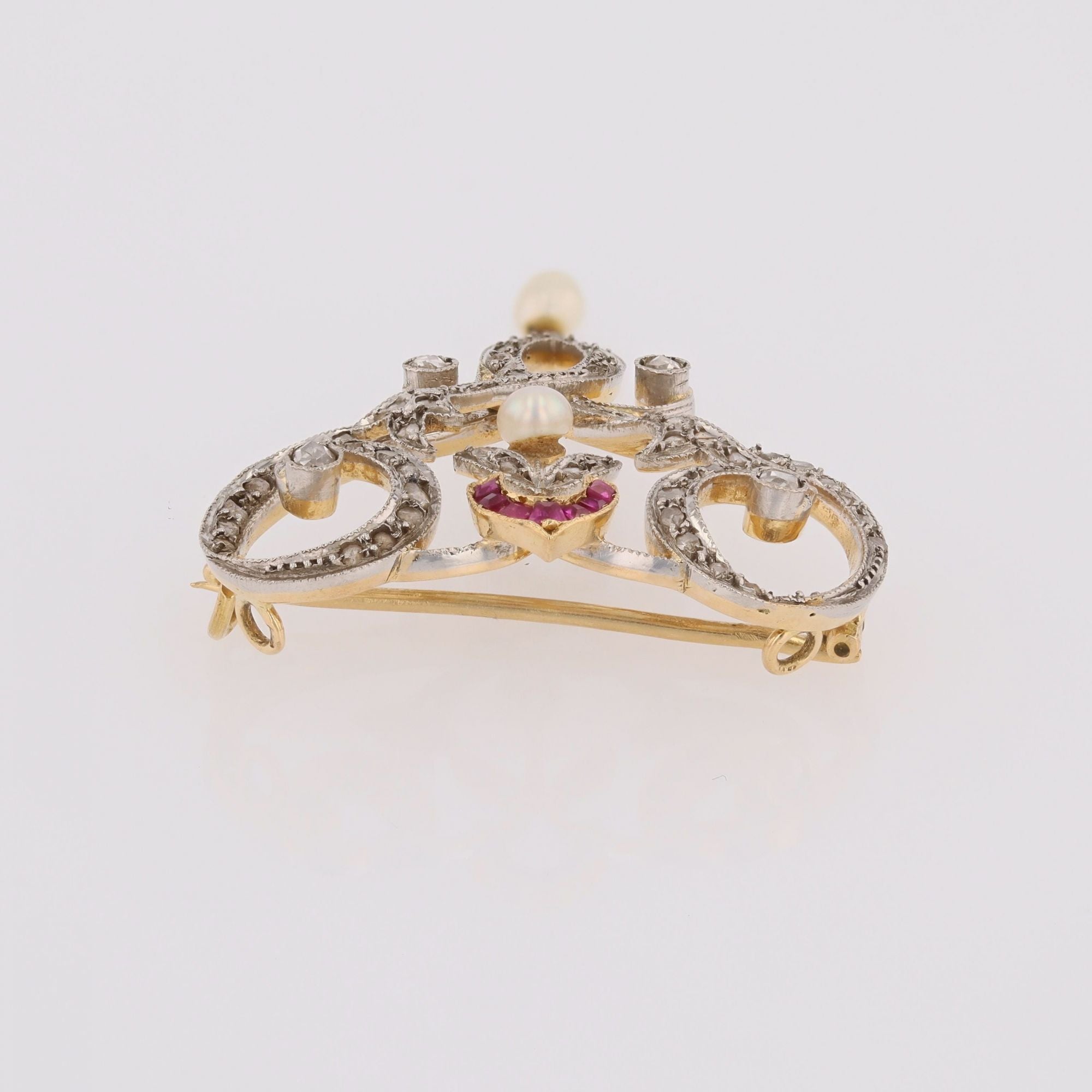 Broche pendentif Art Nouveau diamants perles fines et rubis