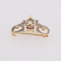 Broche pendentif Art Nouveau en or jaune et platine avec diamants, perles fines et rubis - Castafiore