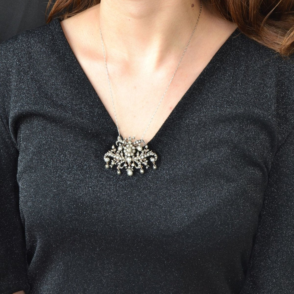 Broche Pendentif en or blanc, or rose, argent et diamants - Castafiore